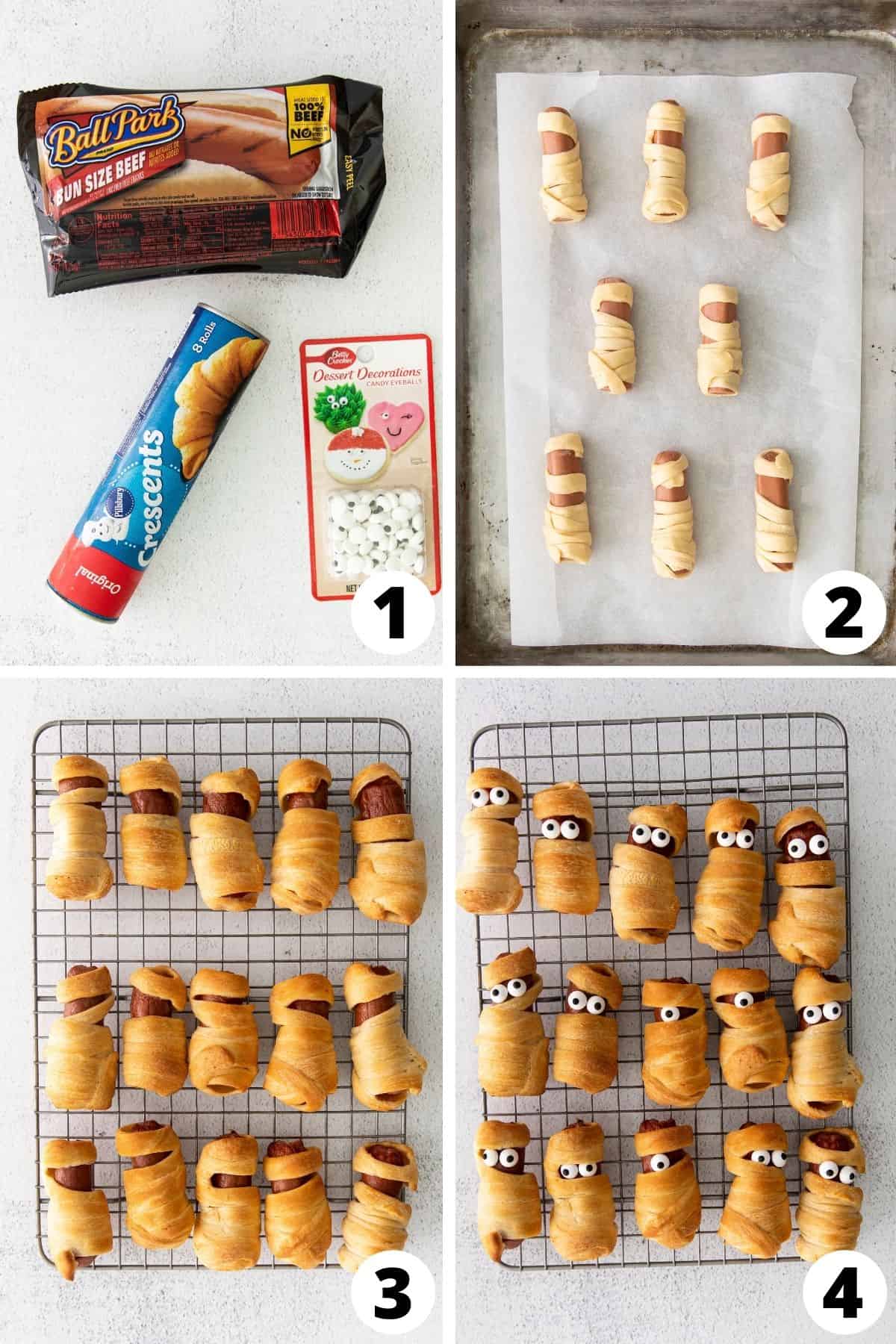 Mummy Pigs in a Blanket with Golden Crescent Roll Wraps