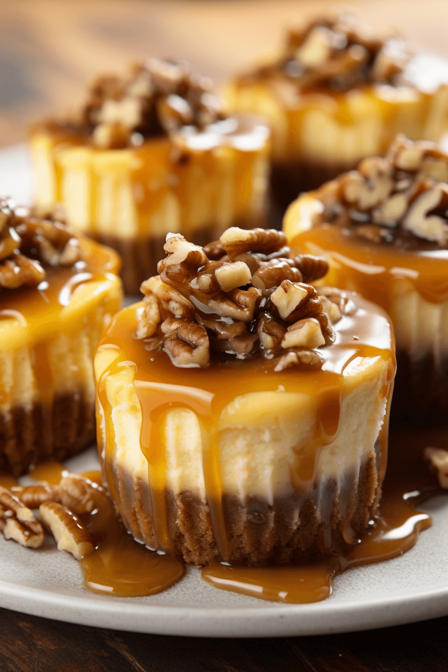 Mini Pecan Pie Cheesecakes with Toasted Pecans and Cinnamon Graham Crust