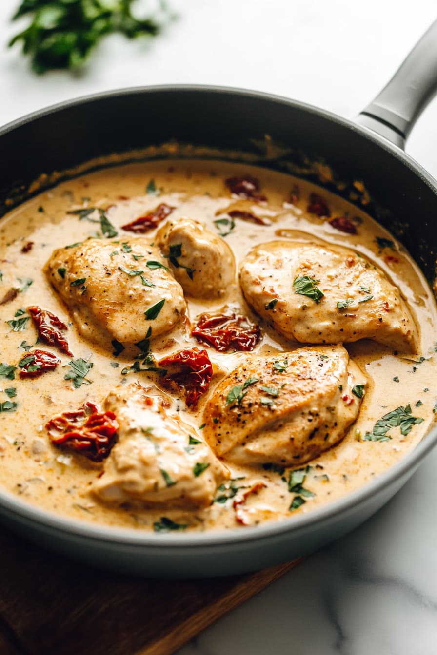 Crockpot Marry Me Chicken with Garlic-Parmesan Sauce and Sun-Dried Tomatoes