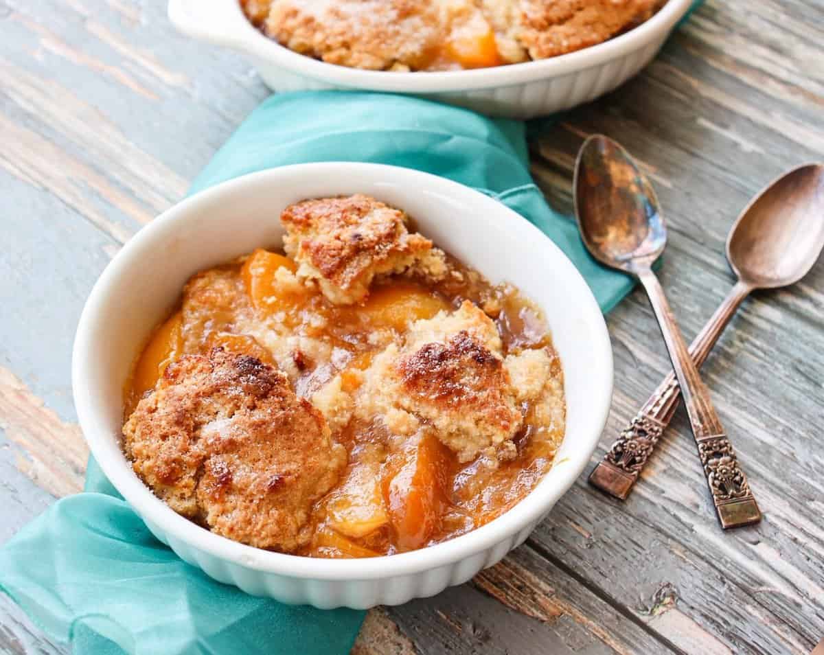 Southern Peach Cobbler with Spiced Peaches and Drop Biscuit Crust