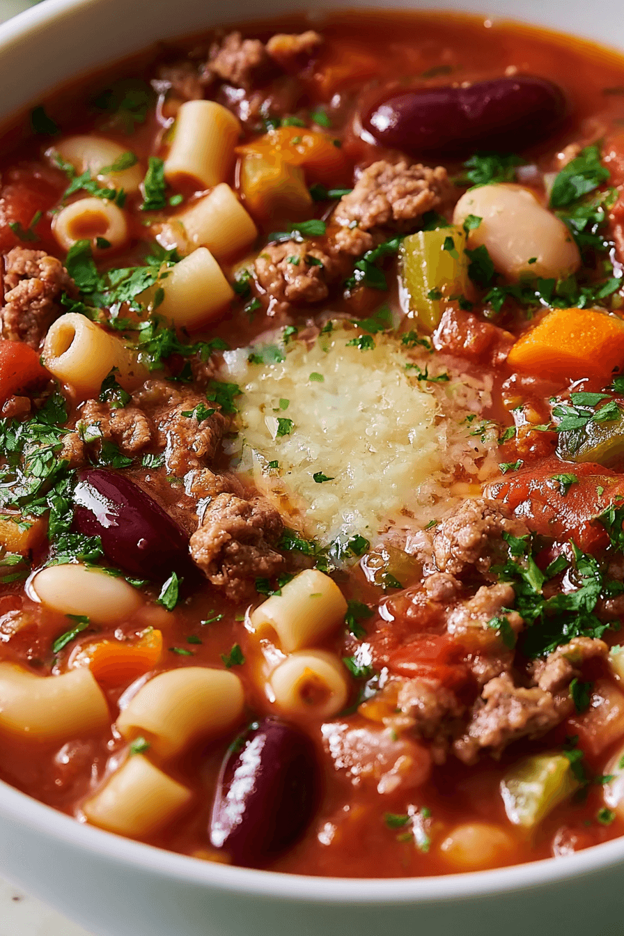 Pasta e Fagioli Soup with Beef, Two Beans, and Al Dente Ditalini