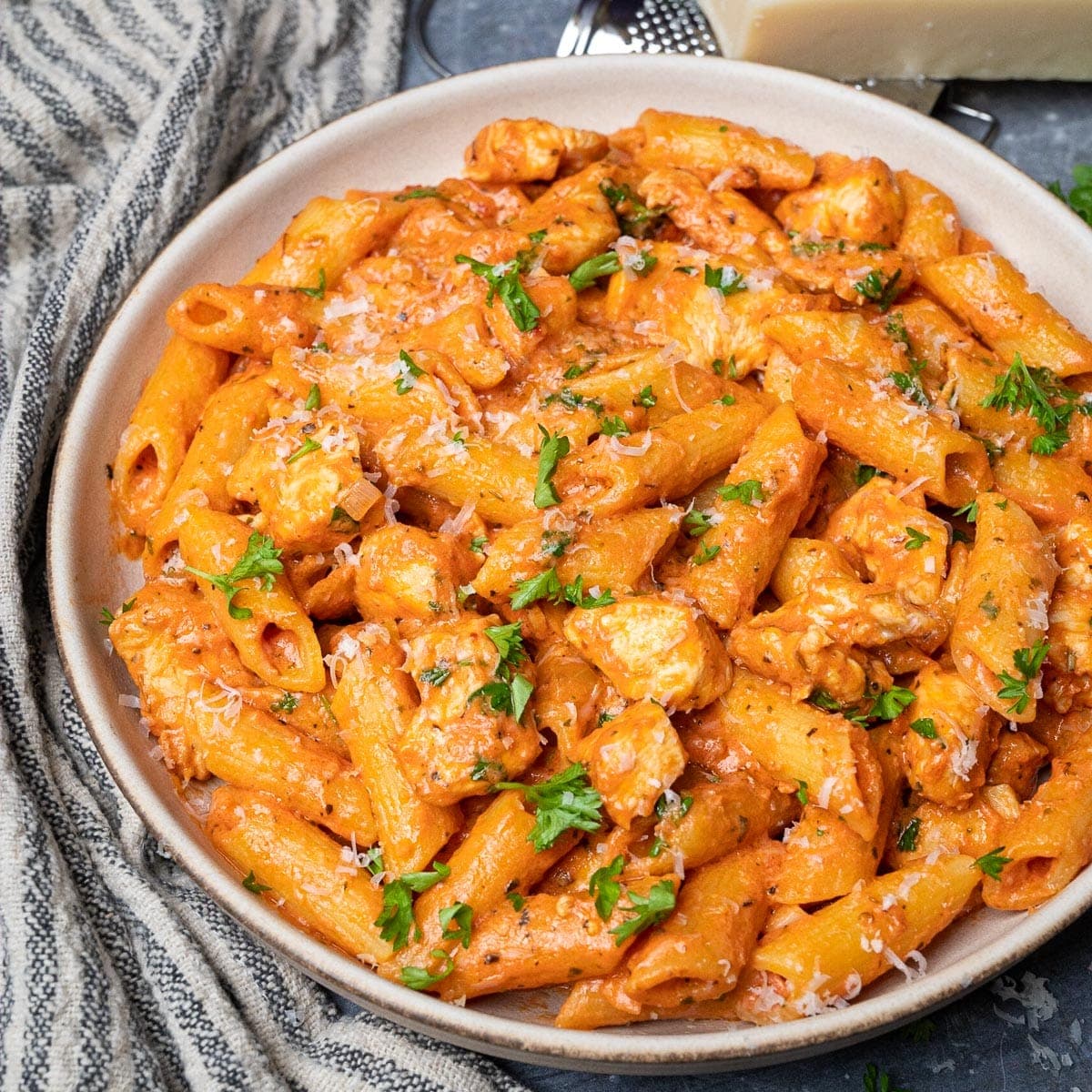 Chicken Parmesan Pasta with Golden Chicken and Creamy Tomato Sauce