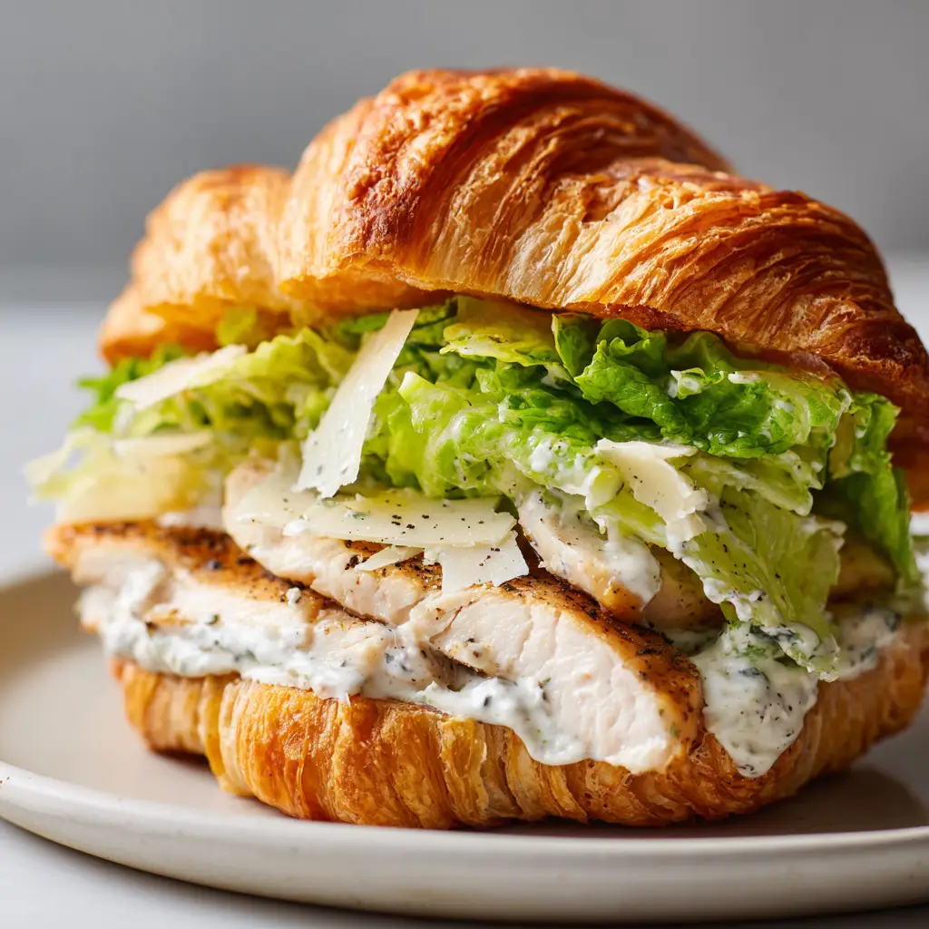 Chicken Caesar Croissant Sandwich With Shaved Parmesan