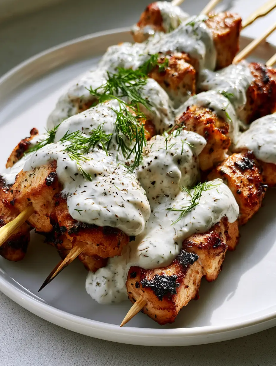 Dill Pickle Chicken Skewers with Creamy Dill Ranch