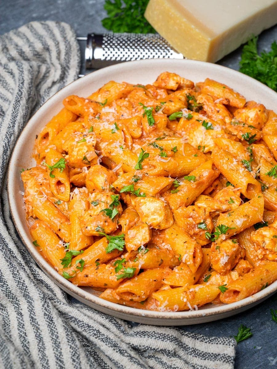 Chicken Parmesan Pasta with Golden Chicken and Creamy Tomato Sauce