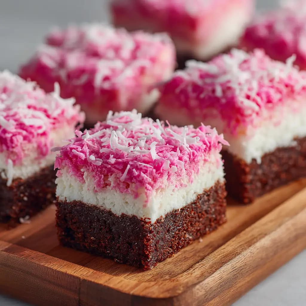 Pink Coconut Snowball Cake Bars with Marshmallow Frosting