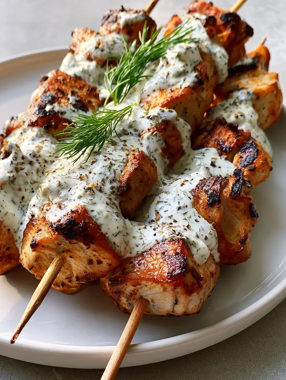 Dill Pickle Chicken Skewers with Creamy Dill Ranch