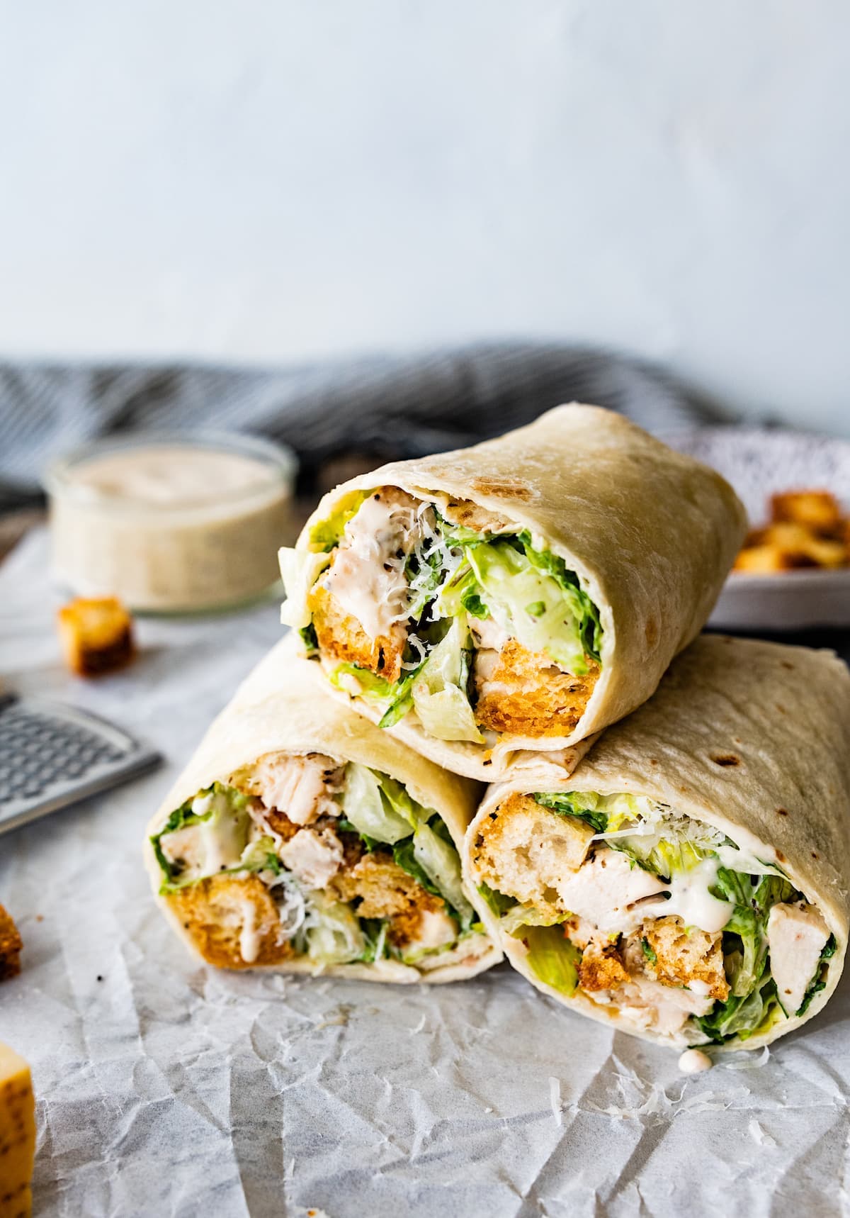 Chicken Caesar Wraps with Crisp Romaine and Parmesan