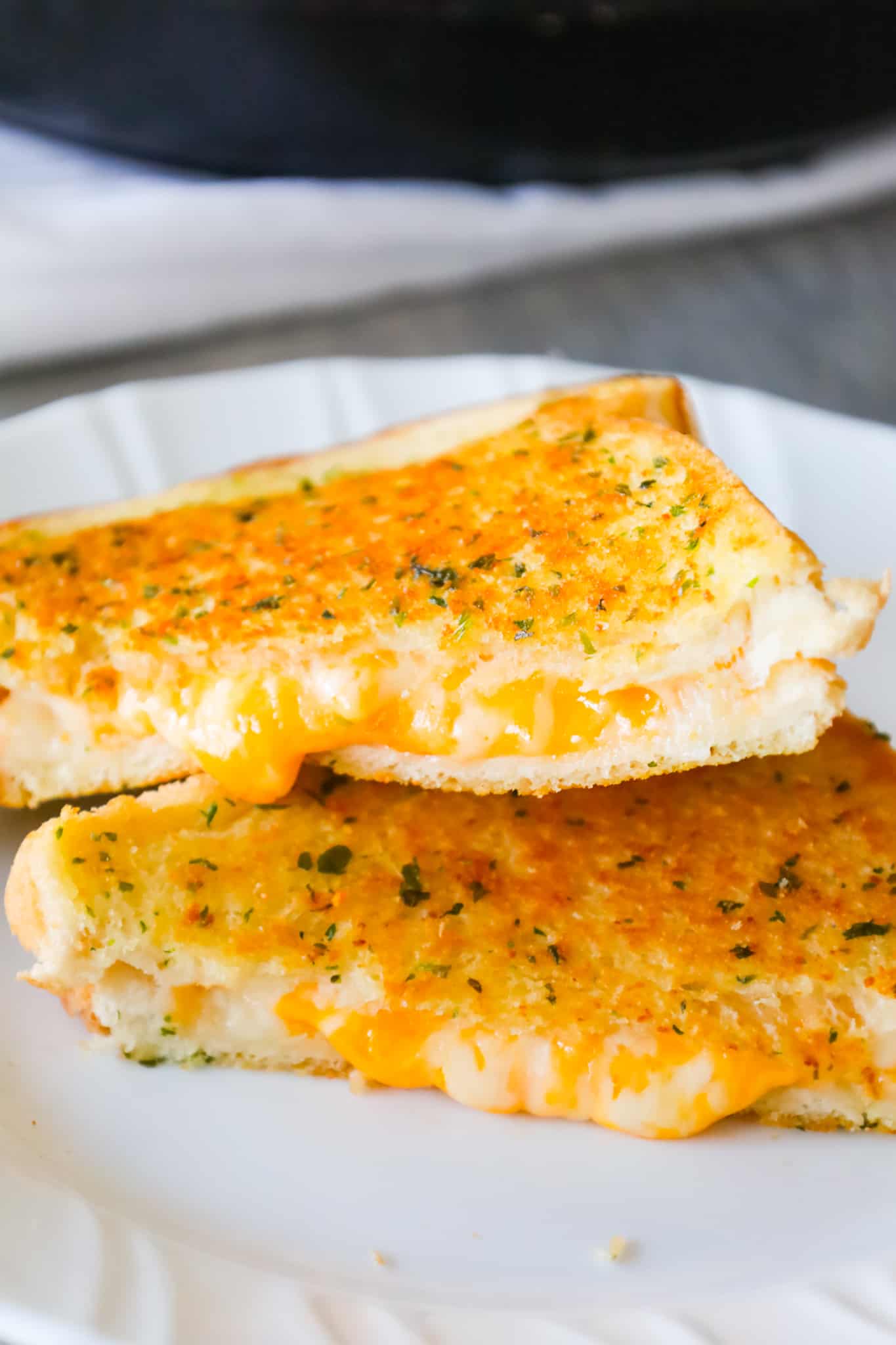 Garlic Bread Grilled Cheese with Gooey Mozzarella and Cheddar