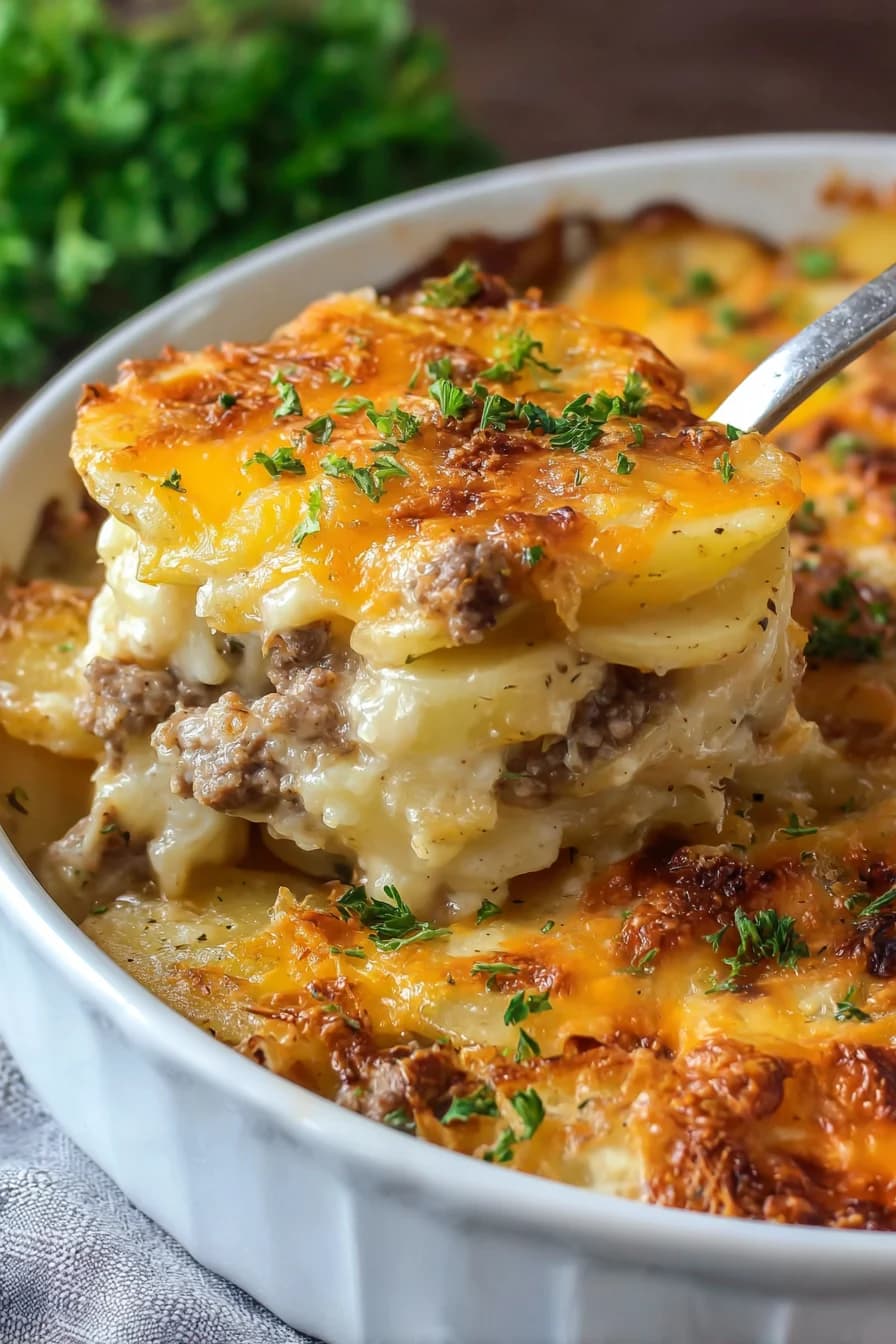 Hobo Casserole With Ground Beef, Potatoes, and Cheddar
