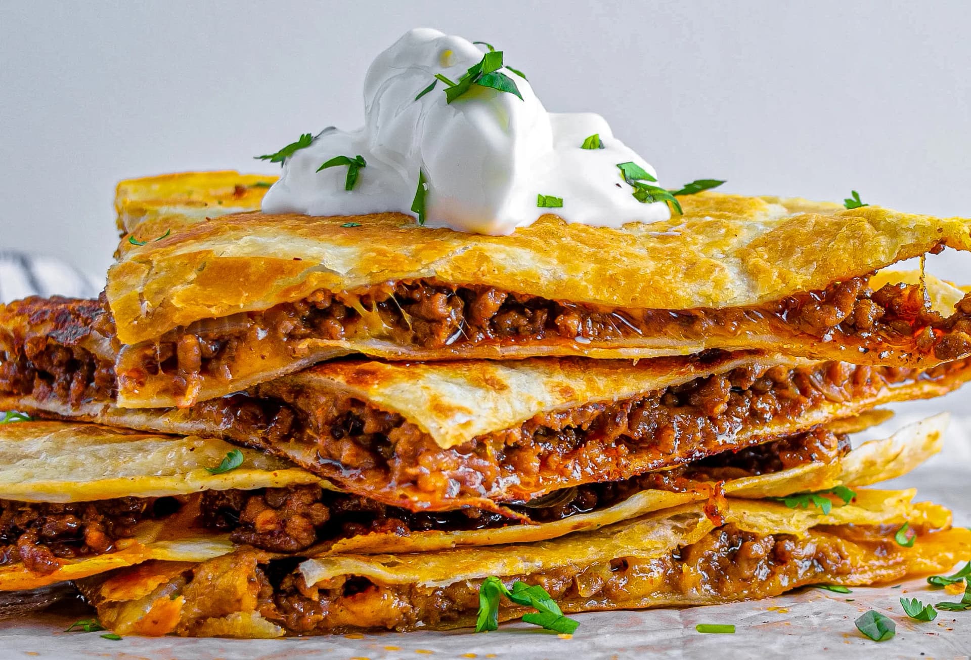 Beef and Cheese Quesadillas With Crisp Flour Tortillas