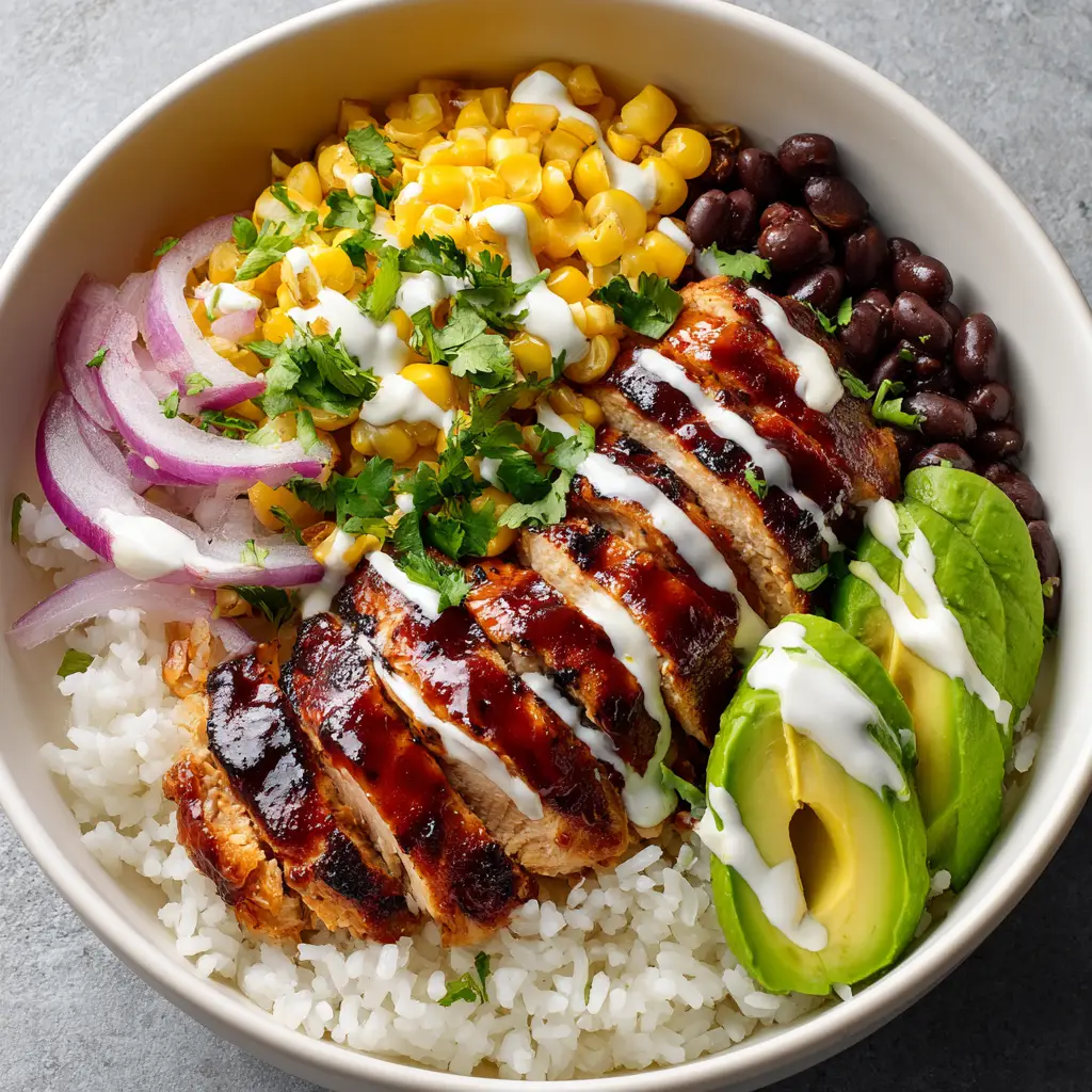 BBQ Chicken Rice Bowls with Corn and Black Beans