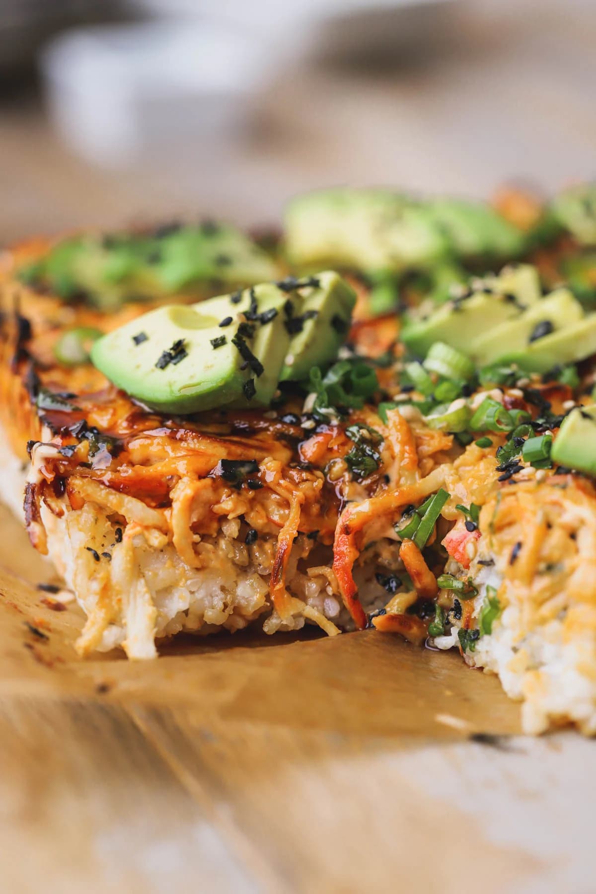 Salmon Sushi Bake with Creamy Spicy Salmon and Crispy Nori