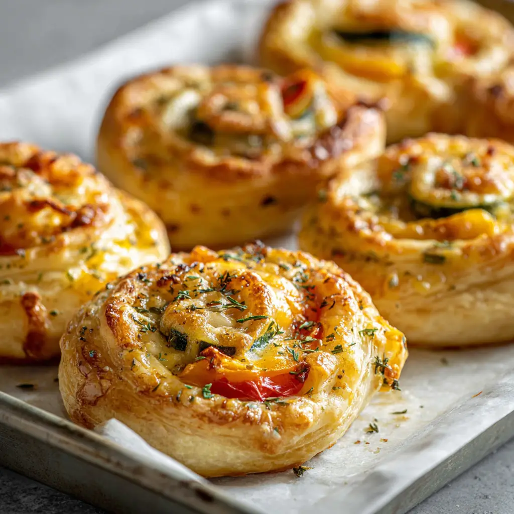 Cheesy Vegetable Puff Pastry Rolls with Sharp Cheddar