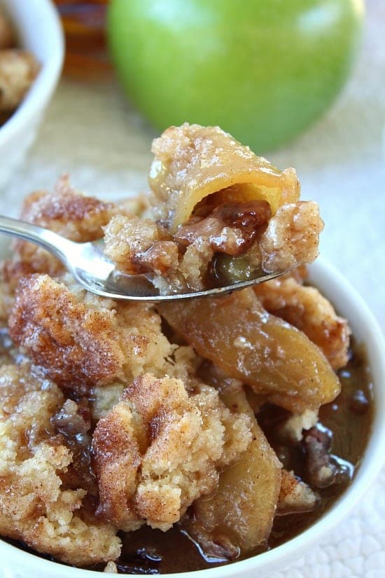 Caramel Apple Pecan Cobbler with Homemade Caramel and Golden Topping