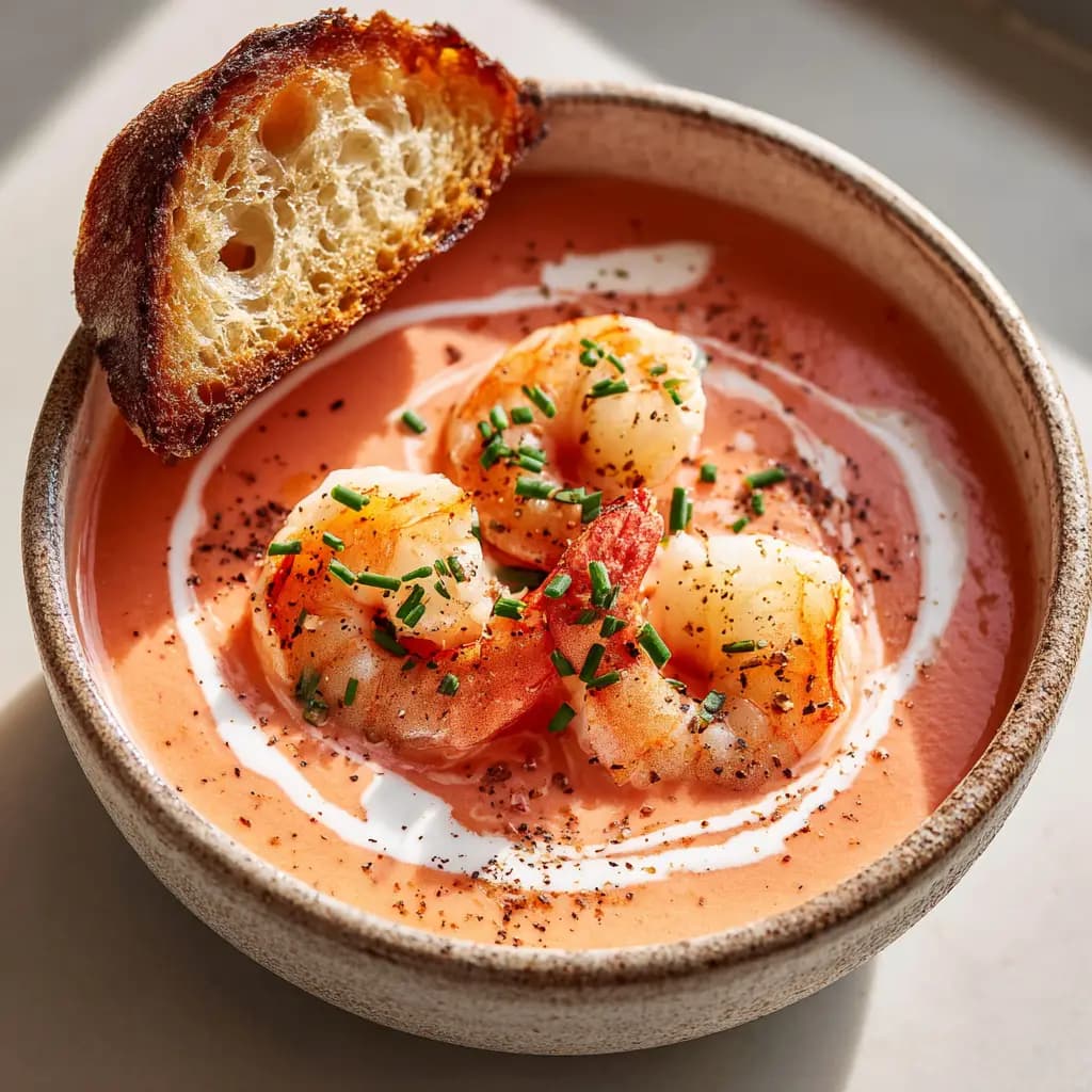 Shrimp Bisque with Pan-Seared Shrimp and Chives